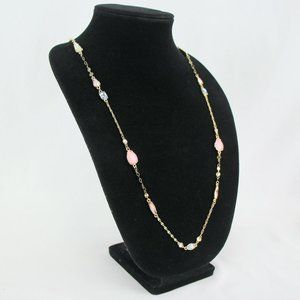 Kohls Metal Necklace Single-Strand Gold-tone Long 28" Multi-Color Stones